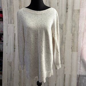 LOFT Women's Size Large Boatneck Long Sweater Ivory Speckle Yarn Knit